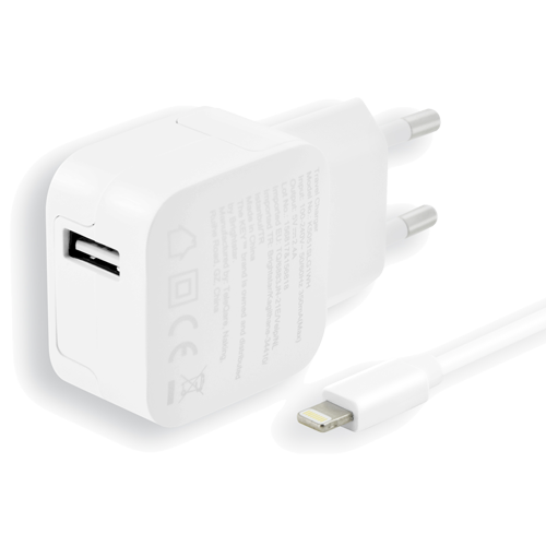 Key Power 2.4A seinälaturi + USB-A to Lightning -kaapeli 1M